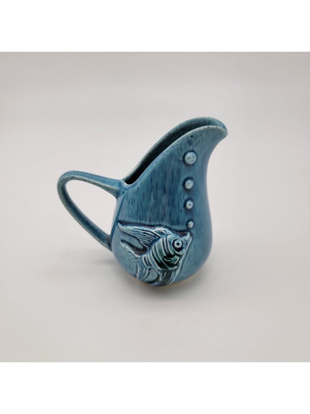 Vintage Blue Pottery Creamer With Fish